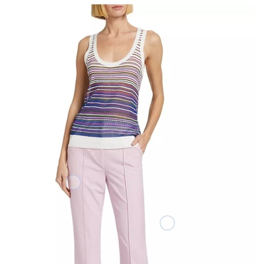 Veronica Beard NWT(XL)colorful sheer striped round neck viscose/polyester tank